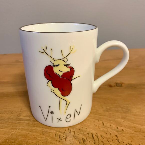 Pottery Barn Coffee Mug Cup Vixen Christmas Holiday Reindeer Porcelain 12oz - Picture 2 of 8
